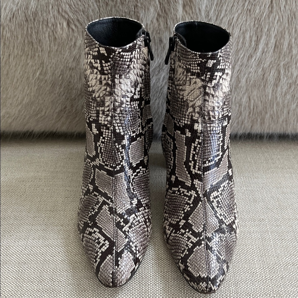 Vince Black and Gray Snakeskin Ankle Boots